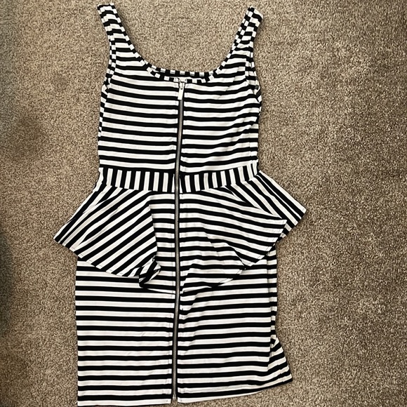 Bebe Striped Peplum Dress with Exposed Zipper - Picture 3 of 6